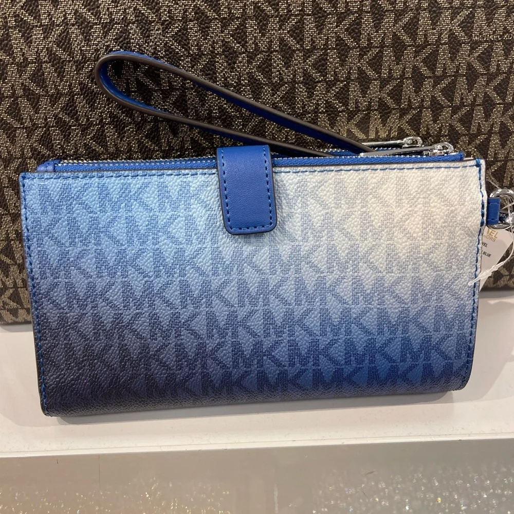 MICHAEL KORS Jet Set Large Ombré Signature Logo Double Zip Wristlet Phone Holder
